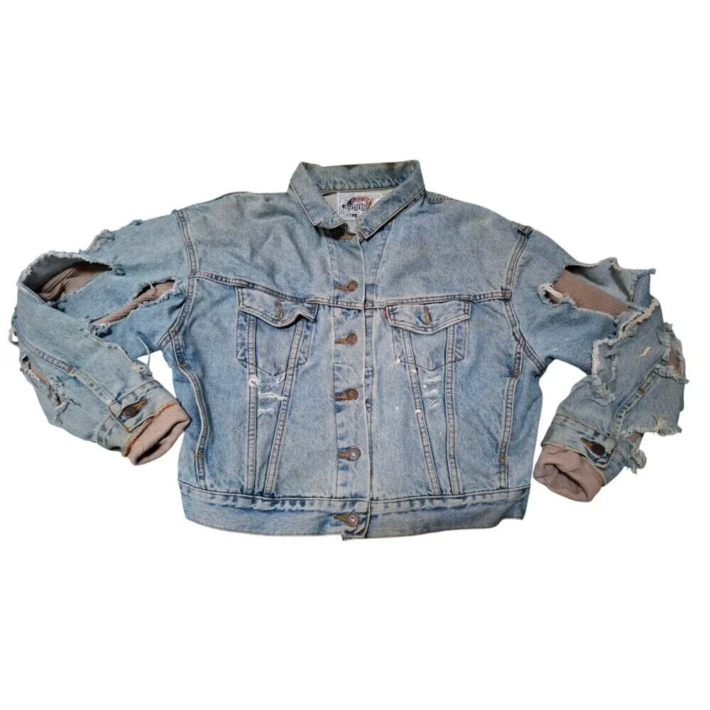 Custom Painted Levis Vintage Jacket Distressed Lick My Levis Size M‎